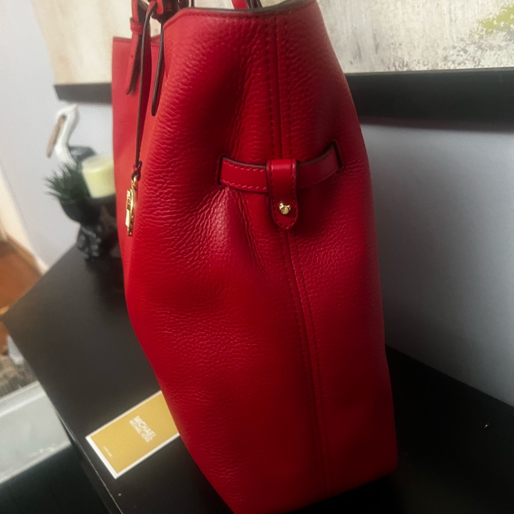Michael Kors NWOT Lenox Pebble Crimson Red Leather Large Tote Bag - Picture 7 of 12